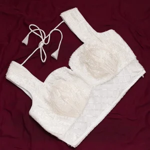 Cream Cutdana Net Blouse