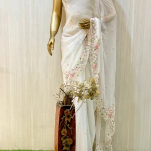 Eakshaa white Organza Saree Sale price
