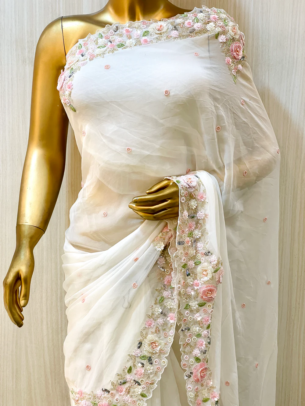 Eakshaa white Organza Saree Sale price - Image 2