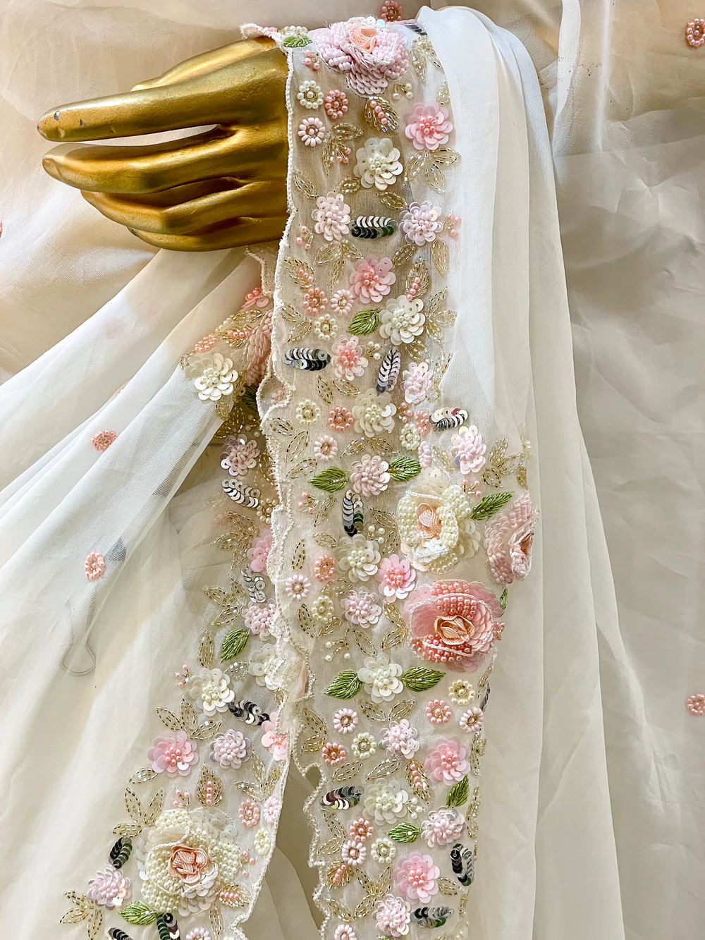 Eakshaa white Organza Saree Sale price - Image 3