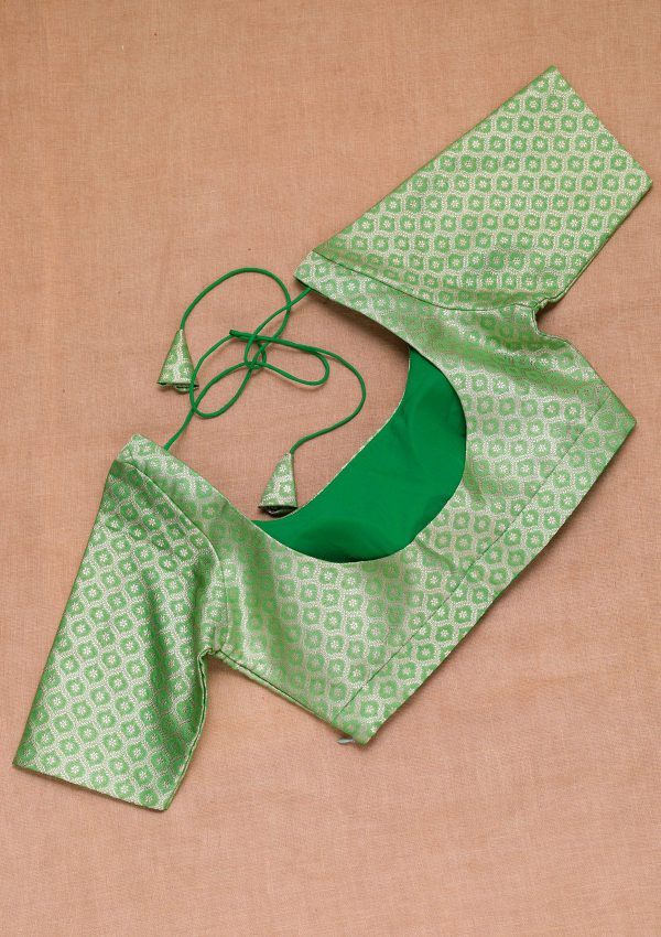 Green Plain Banarasi Blouse - Image 4