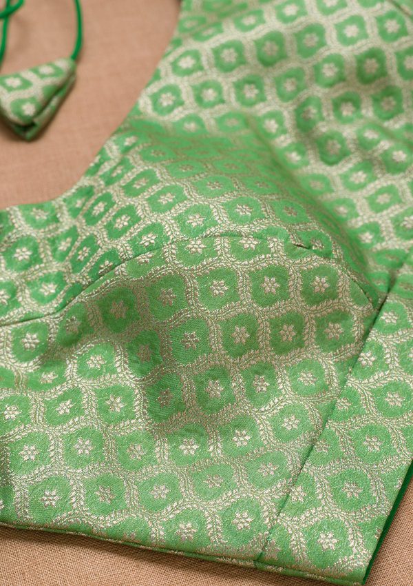 Green Plain Banarasi Blouse - Image 3