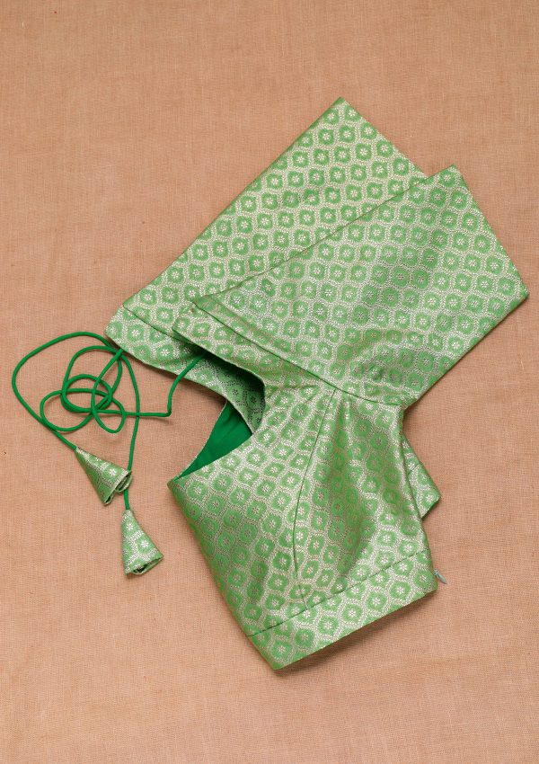 Green Plain Banarasi Blouse - Image 2