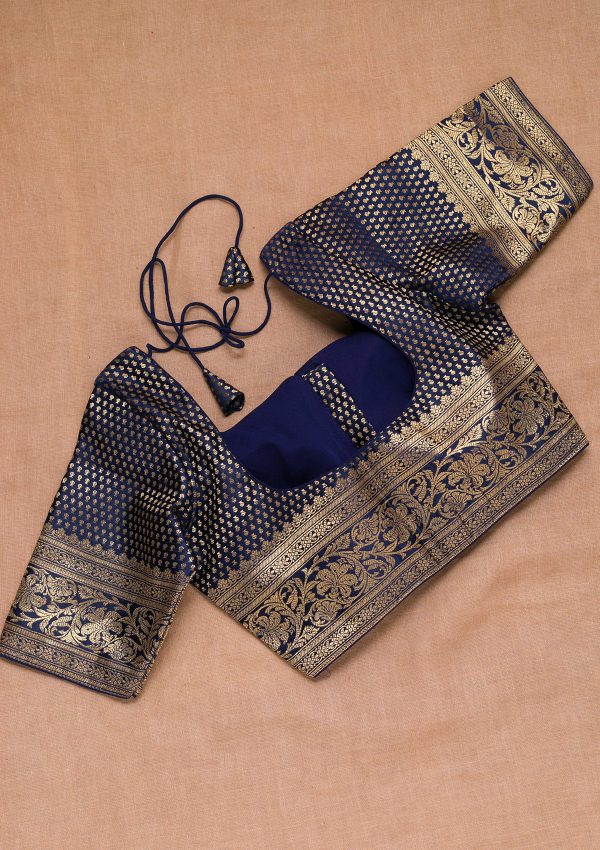 Navy Blue Zariwork Raw Silk Blouse - Image 4