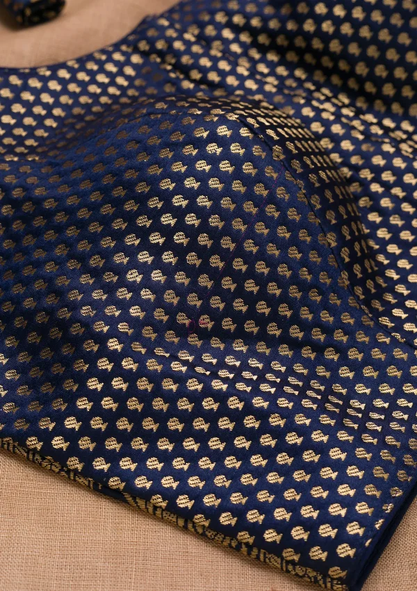Navy Blue Zariwork Raw Silk Blouse - Image 3