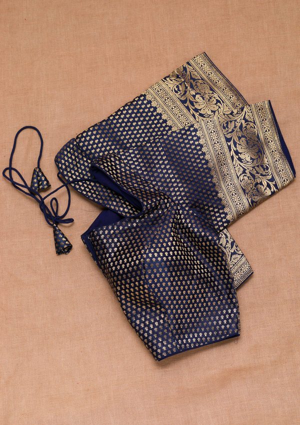 Navy Blue Zariwork Raw Silk Blouse - Image 2
