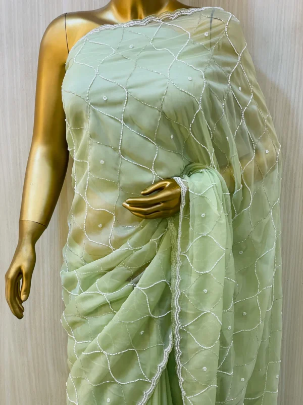 Pista Green Organza Saree - Image 3