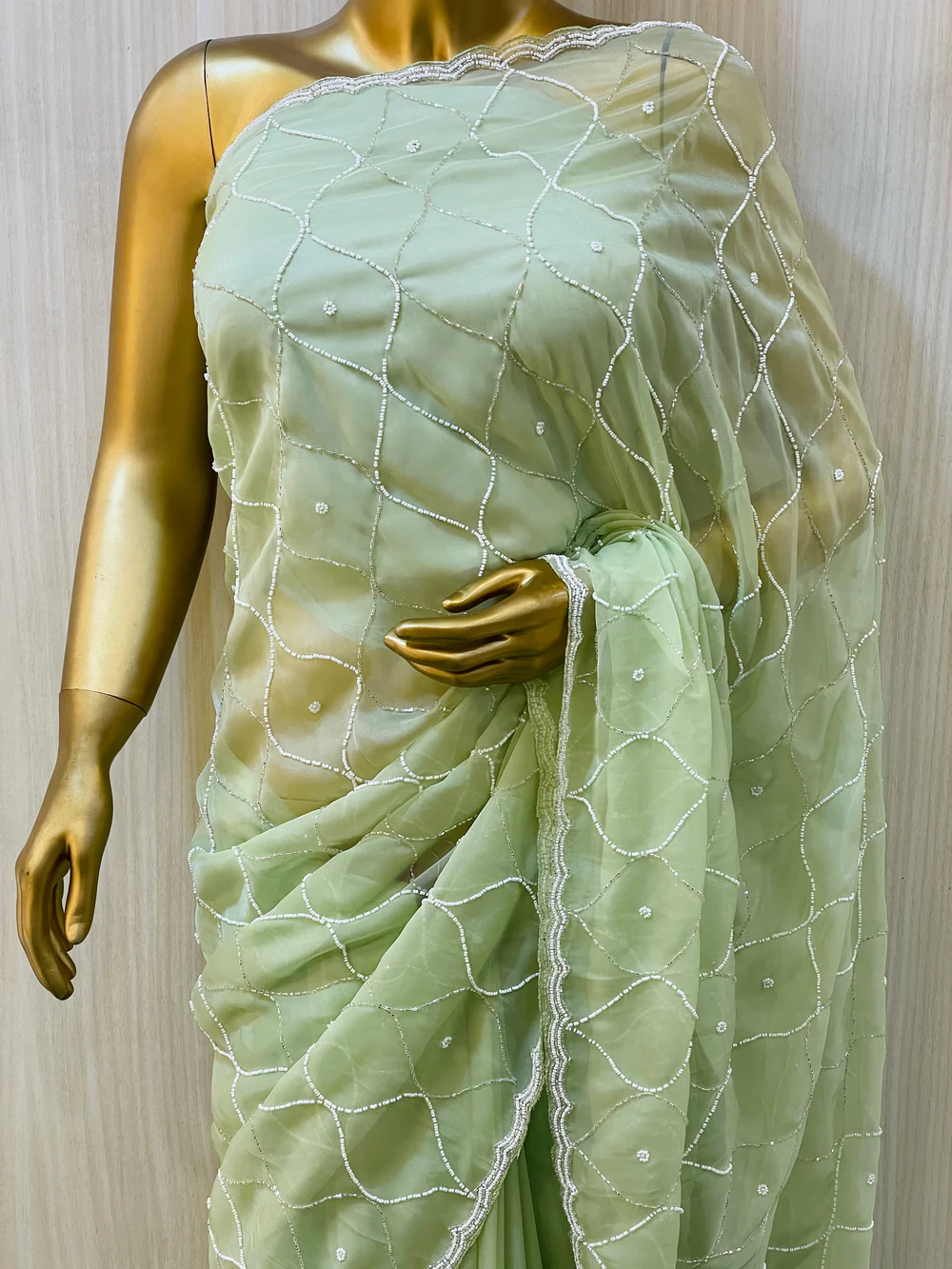 Pista Green Organza Saree - Image 3