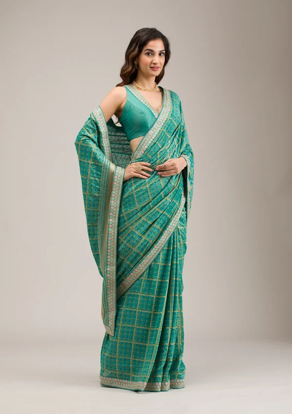 Rama Green Zariwork Soft Silk Saree - Image 2