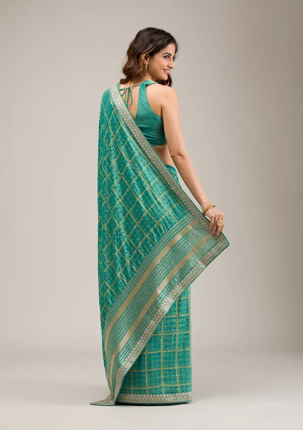 Rama Green Zariwork Soft Silk Saree - Image 3