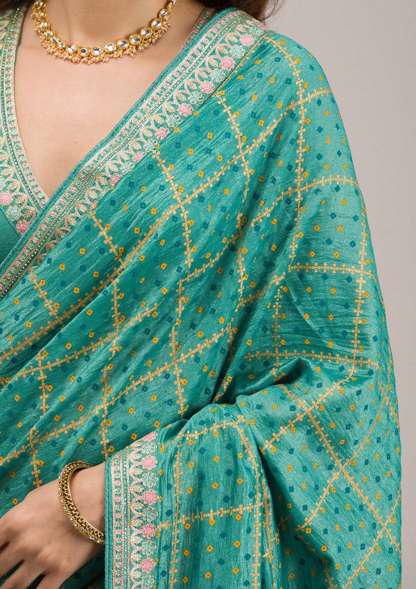 Rama Green Zariwork Soft Silk Saree - Image 4