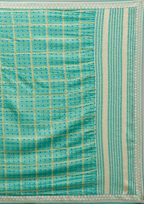 Rama Green Zariwork Soft Silk Saree - Image 5