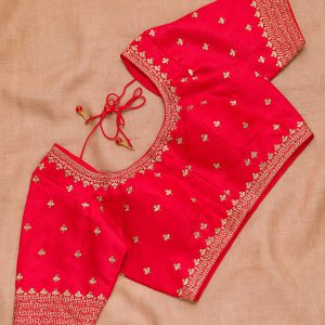 Red Zariwork Raw Silk Blouse
