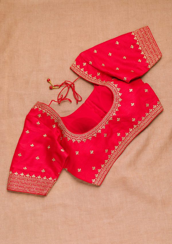 Red Zariwork Raw Silk Blouse - Image 2