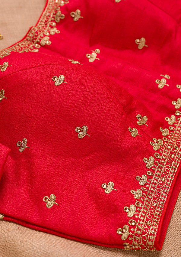 Red Zariwork Raw Silk Blouse - Image 3