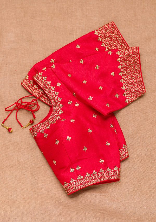 Red Zariwork Raw Silk Blouse - Image 4