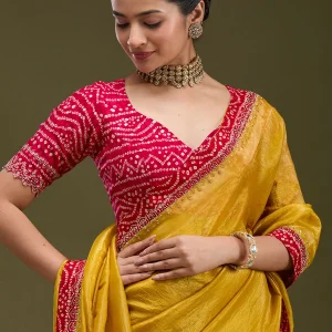 Mustard Printed Satin Saree