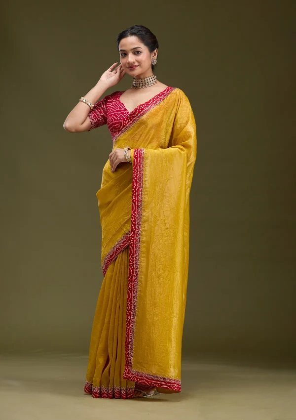 Mustard Printed Satin Saree - Image 2