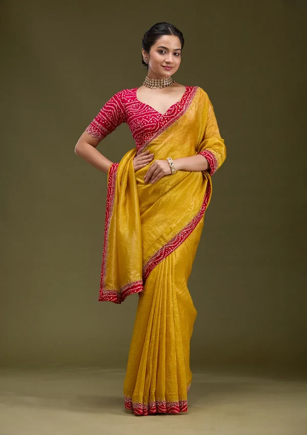 Mustard Printed Satin Saree - Image 4