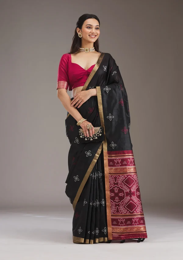 Black Zariwork Tissue Saree - Image 2