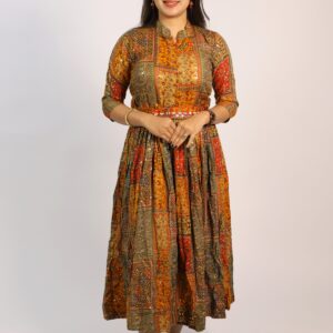 Multicolor Mirrorwork Rayon Flared Dress