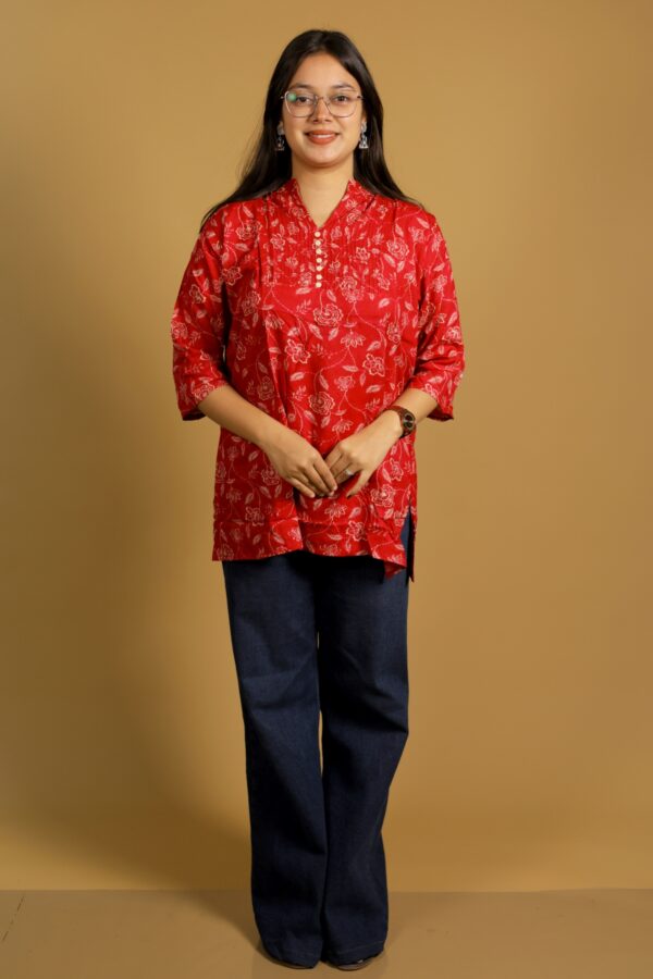 Red Printed Cotton Readymade Kurti