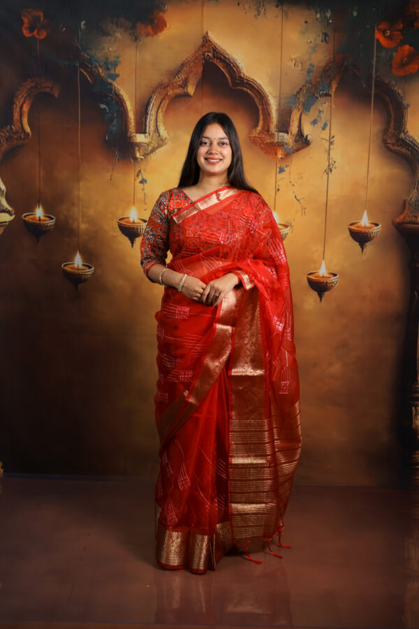 Red Banarasi Organza Saree