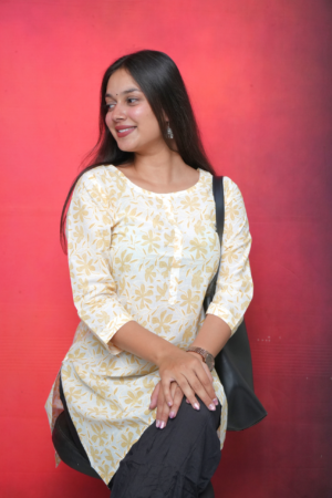 Cream Floral Printed Cotton Kurta Set