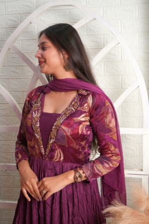 Purple Designer Anarkali Gown with Dupatta